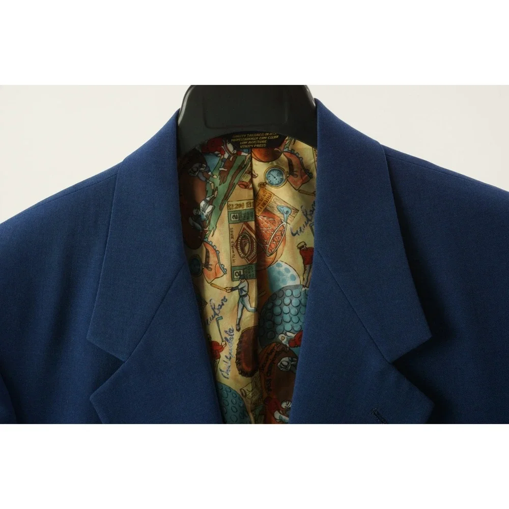 Vintage 70s 80s Palm Beach Blazer of Champions Stretch Blue‎ Baseball Brass 44R